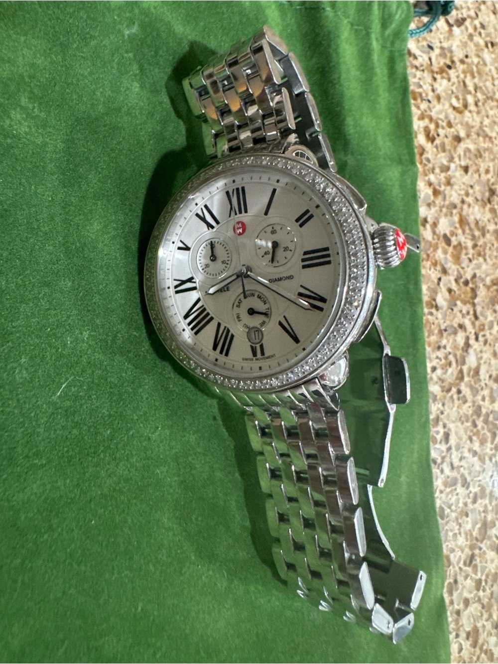 Michele Silver Stainless Steel Diamond Accent Bracelet Watch